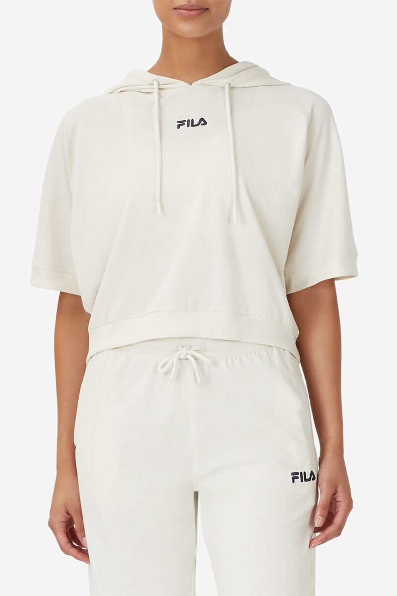 White / Navy Women's Fila Genoveffa Short Sleeve Hoodie Hoodies | r3el4gDrr9G