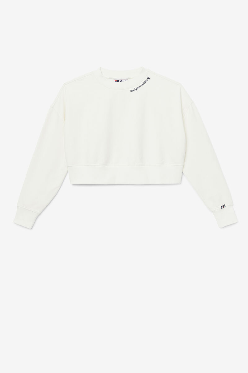 White / Navy Women\'s Fila Vitalia Cropped Crew Sweatshirts | YoDdbnY7L13