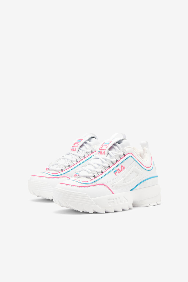 White / Pink / Blue Kids' Fila Big Disruptor 2 Contrast Piping Platform Shoes | yfAGE3WYslO