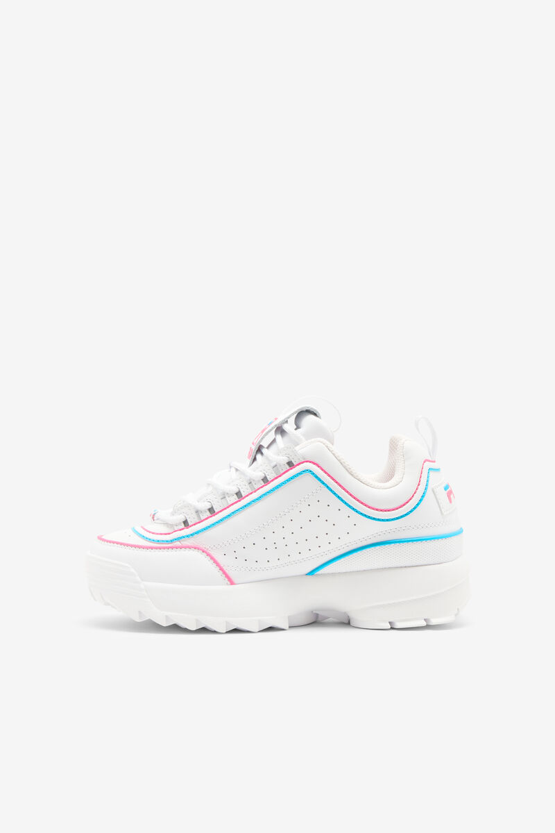 White / Pink / Blue Kids' Fila Little Disruptor 2 Contrast Piping Platform Shoes | pGg2aaSQNTC