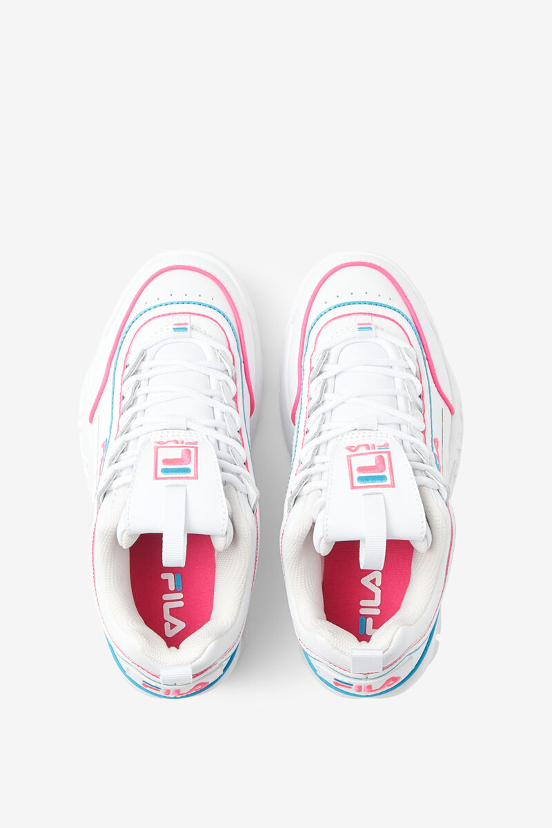 White / Pink / Blue Kids' Fila Little Disruptor 2 Contrast Piping Platform Shoes | pGg2aaSQNTC