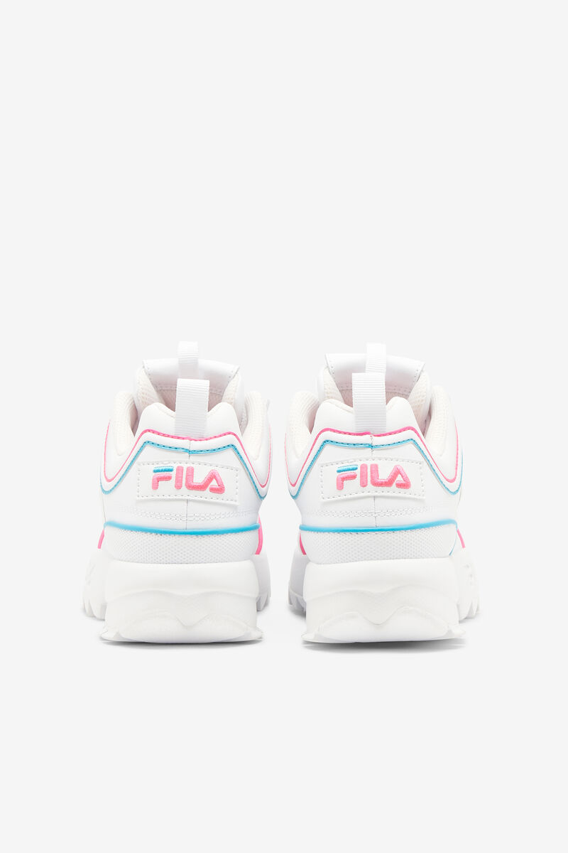 White / Pink / Blue Kids' Fila Little Disruptor 2 Contrast Piping Platform Shoes | pGg2aaSQNTC