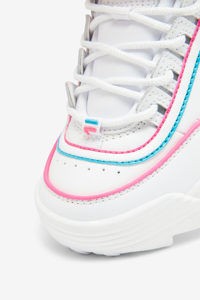 White / Pink / Blue Kids' Fila Little Disruptor 2 Contrast Piping Platform Shoes | pGg2aaSQNTC