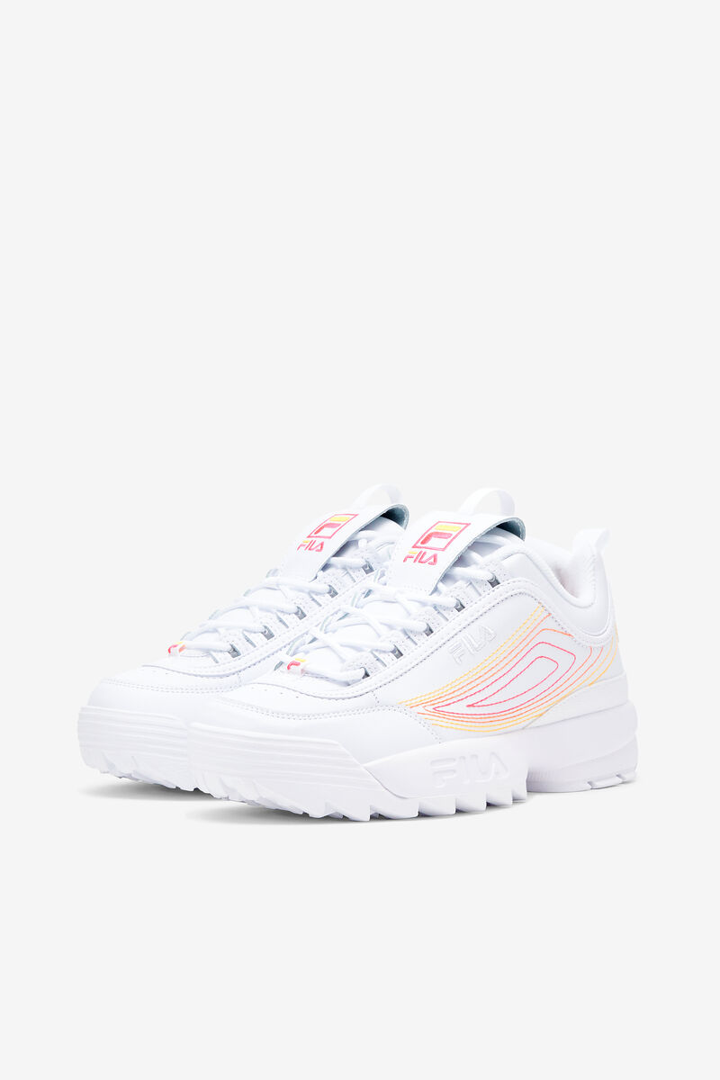 White / Pink / Orange Women's Fila Disruptor 2 Stitch Trainers | bbO25Wd1ZQa