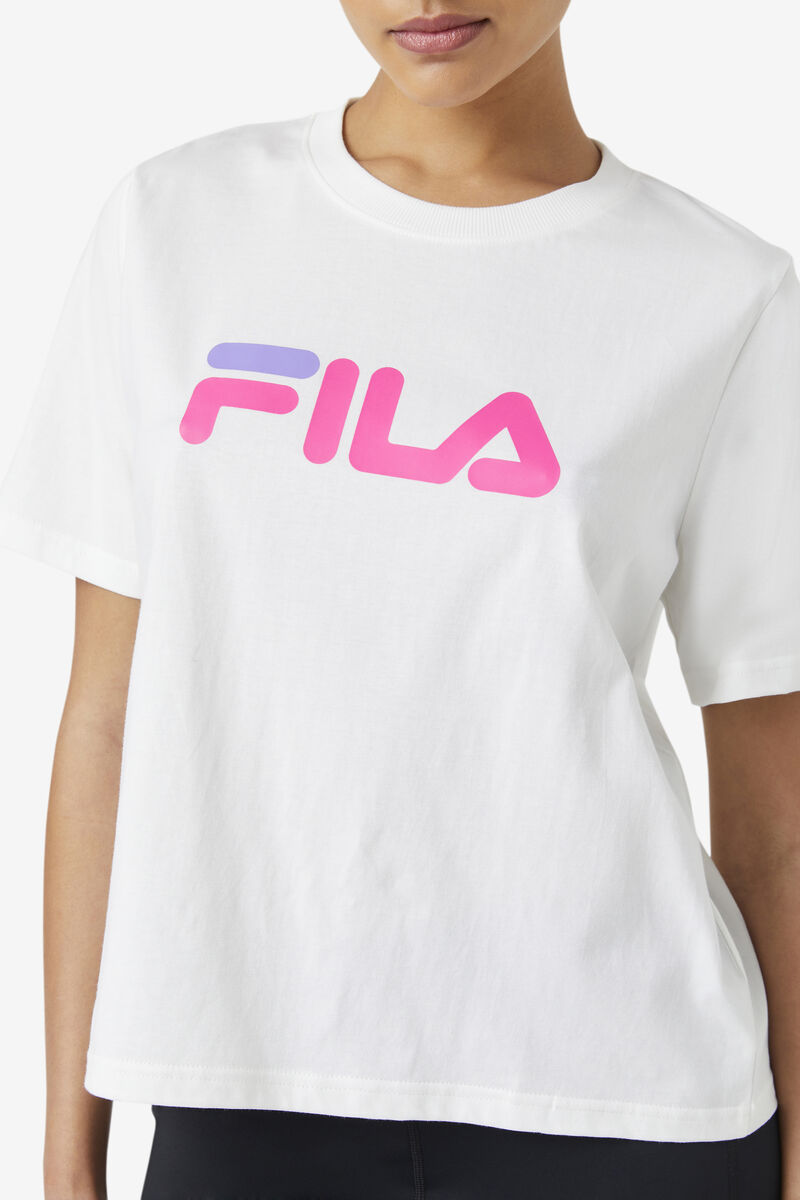 White / Pink / Purple Women's Fila Miss Eagle T Shirts | LoaHrzmcY3C