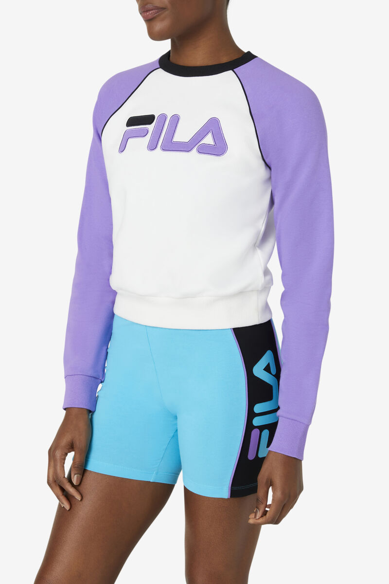 White / Purple / Black Women's Fila Riccarda Sweatshirt Sweatshirts | 1TDWsqtx8gY