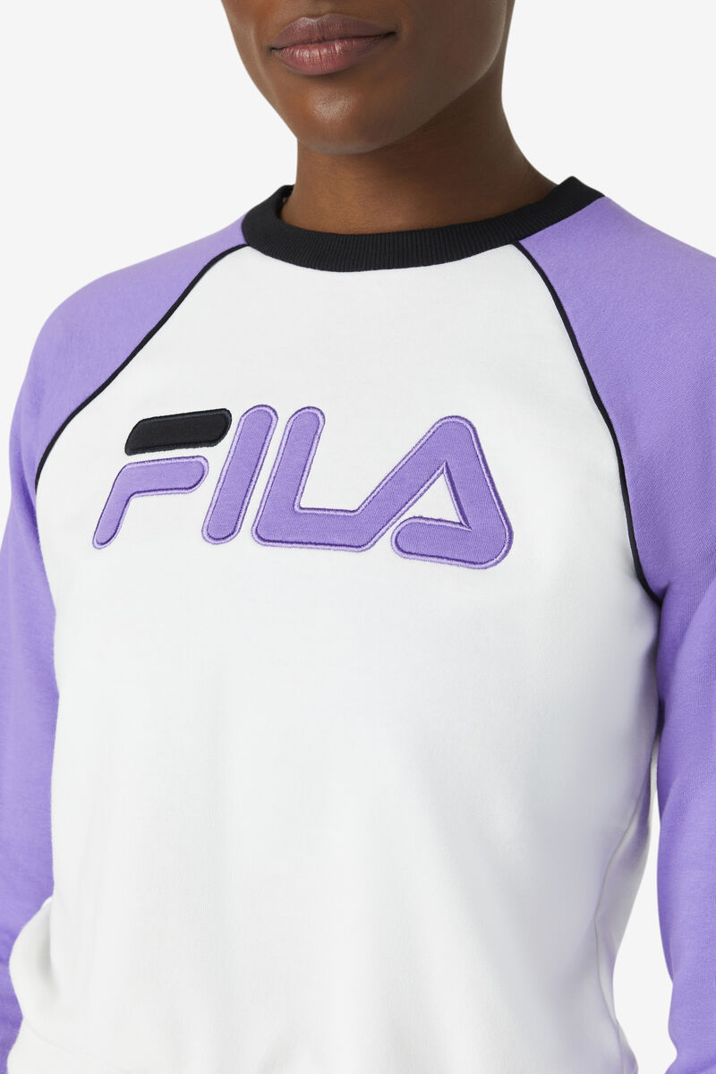 White / Purple / Black Women's Fila Riccarda Sweatshirt Sweatshirts | 1TDWsqtx8gY