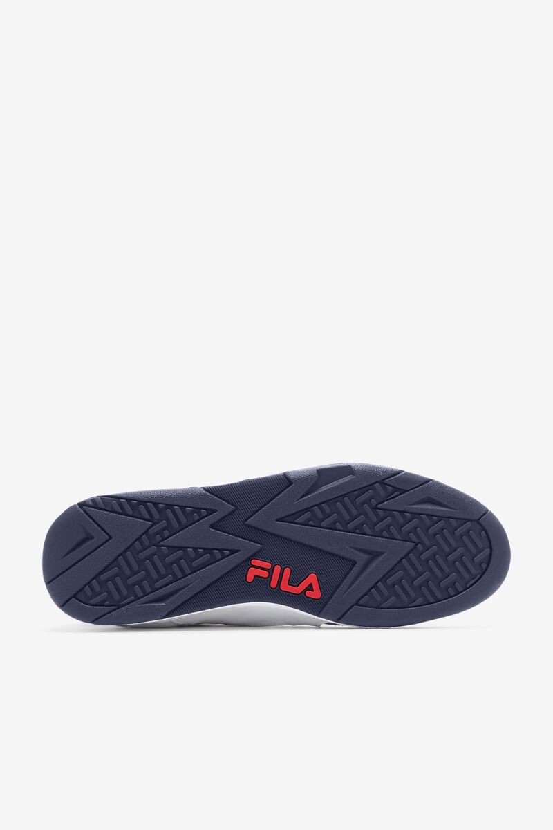 White / Red / Blue Men's Fila Cage Mid Top Basketball Shoes | Fila Trainers | zhjpgR4ISiI