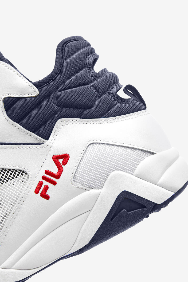 White / Red / Blue Men's Fila Cage Mid Top Basketball Shoes | Fila Trainers | zhjpgR4ISiI