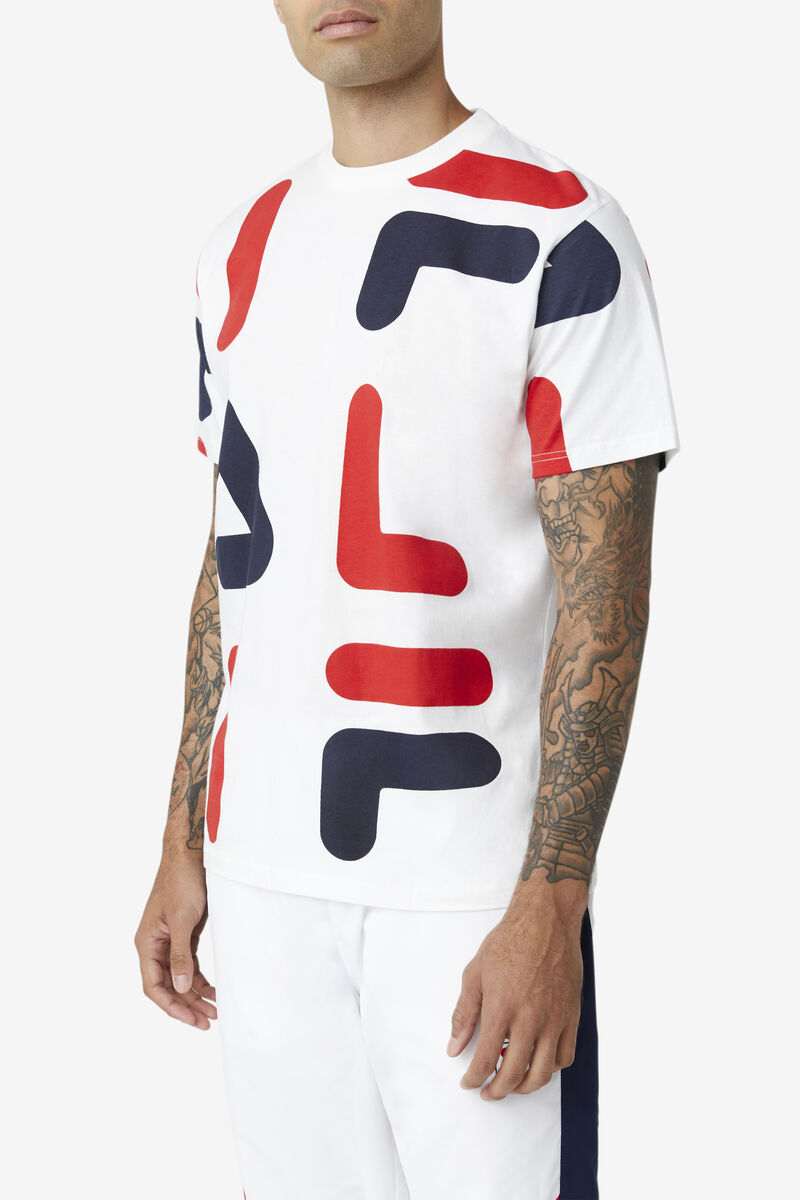 White / Red / Navy Men's Fila Bennet T Shirts | fSORoC5XHZM