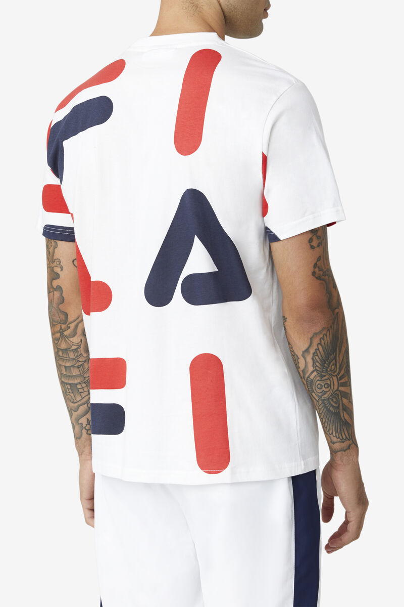 White / Red / Navy Men's Fila Bennet T Shirts | fSORoC5XHZM