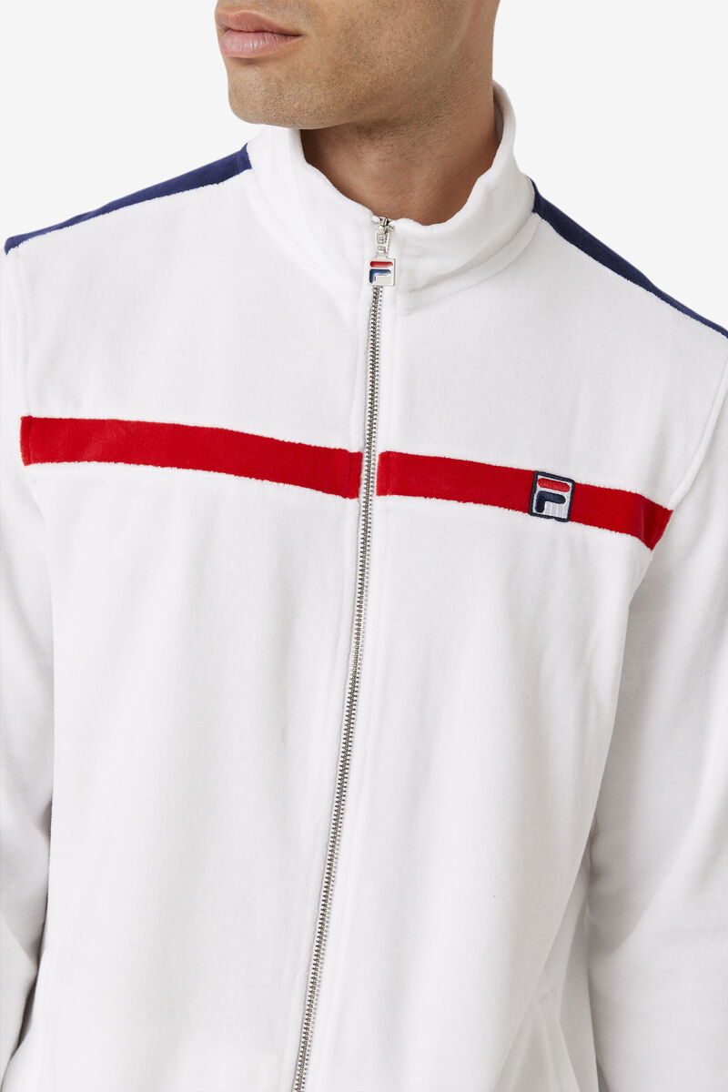 White / Red / Navy Men's Fila Ravid Velour Jacket Jackets | qGSszqfi28v