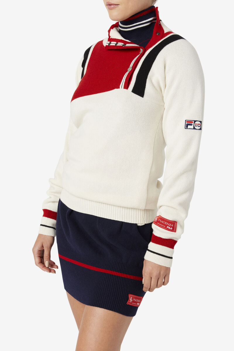 White / Red / Navy Women's Fila 110 White Rock Button Fly Cashmere Jumper Sweaters | o7qMswxNIw8