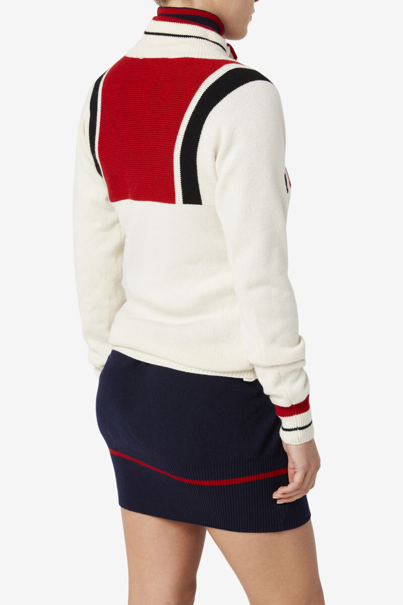 White / Red / Navy Women's Fila 110 White Rock Button Fly Cashmere Jumper Sweaters | o7qMswxNIw8