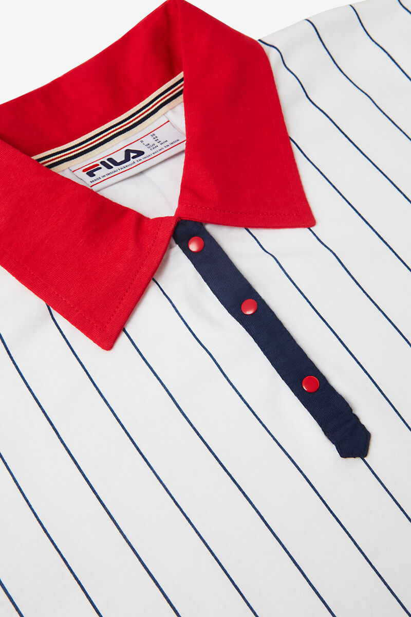 White / Red / Navy Women's Fila Lacy Premium Polo Polos | HV5DFnXyW2U