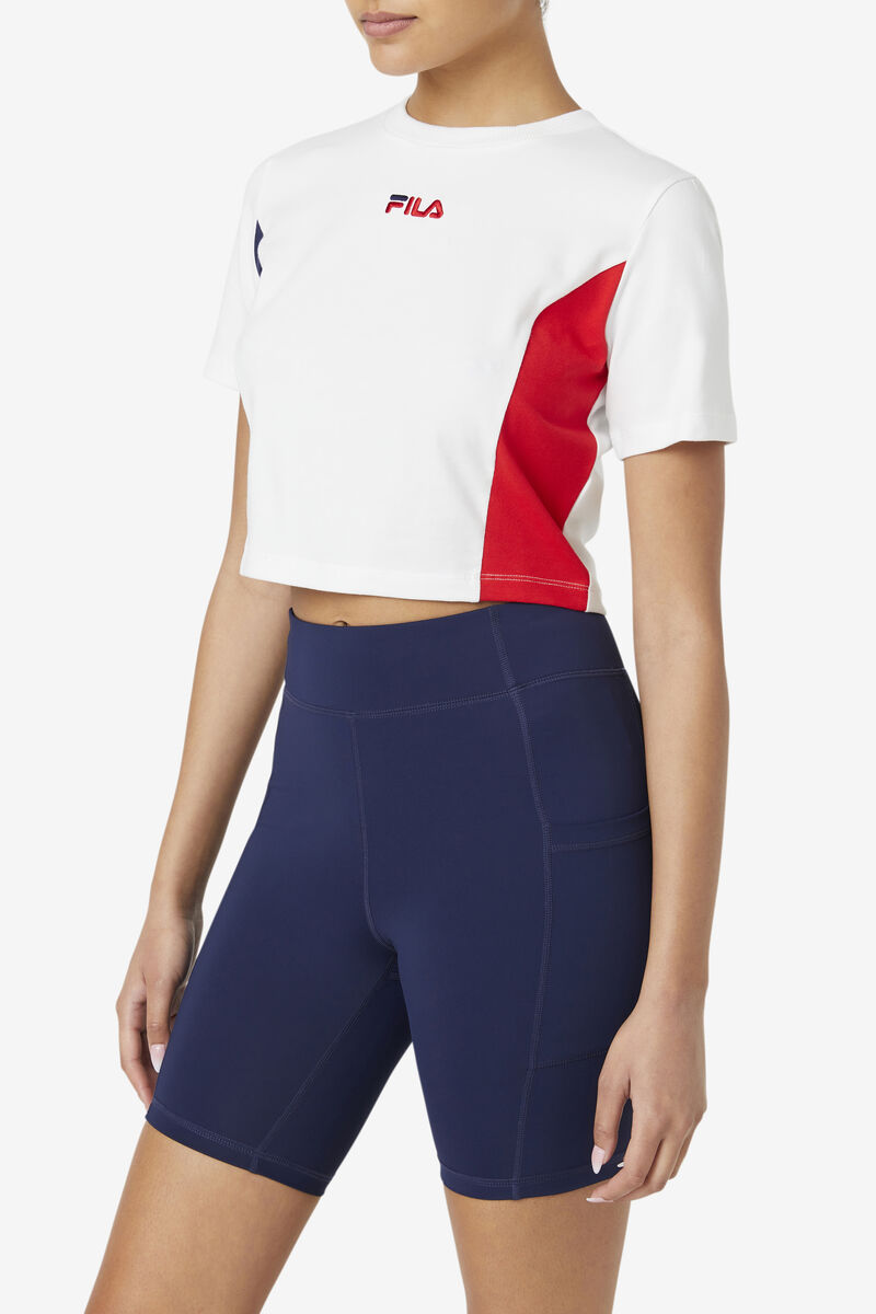 White / Red / Navy Women's Fila Piera Crop Top T Shirts | ZjbrSzVCKQu