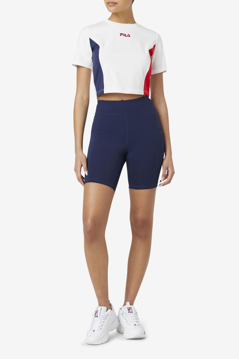 White / Red / Navy Women's Fila Piera Crop Top T Shirts | ZjbrSzVCKQu