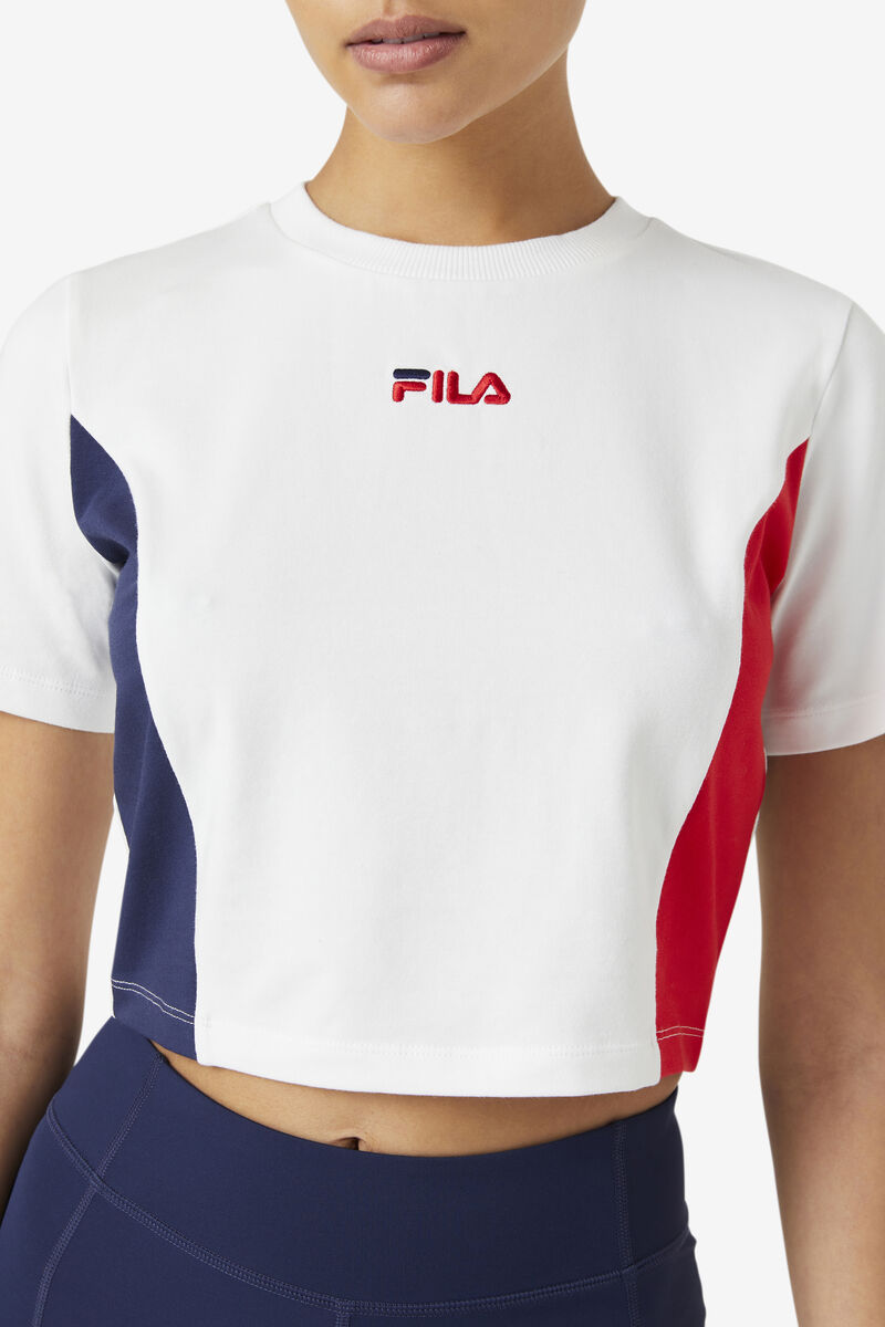 White / Red / Navy Women's Fila Piera Crop Top T Shirts | ZjbrSzVCKQu