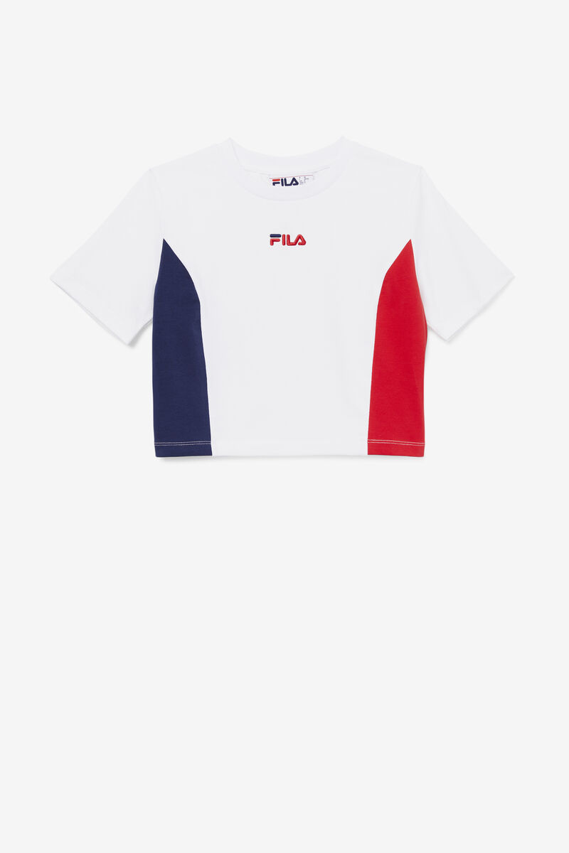 White / Red / Navy Women\'s Fila Piera Crop Top T Shirts | ZjbrSzVCKQu