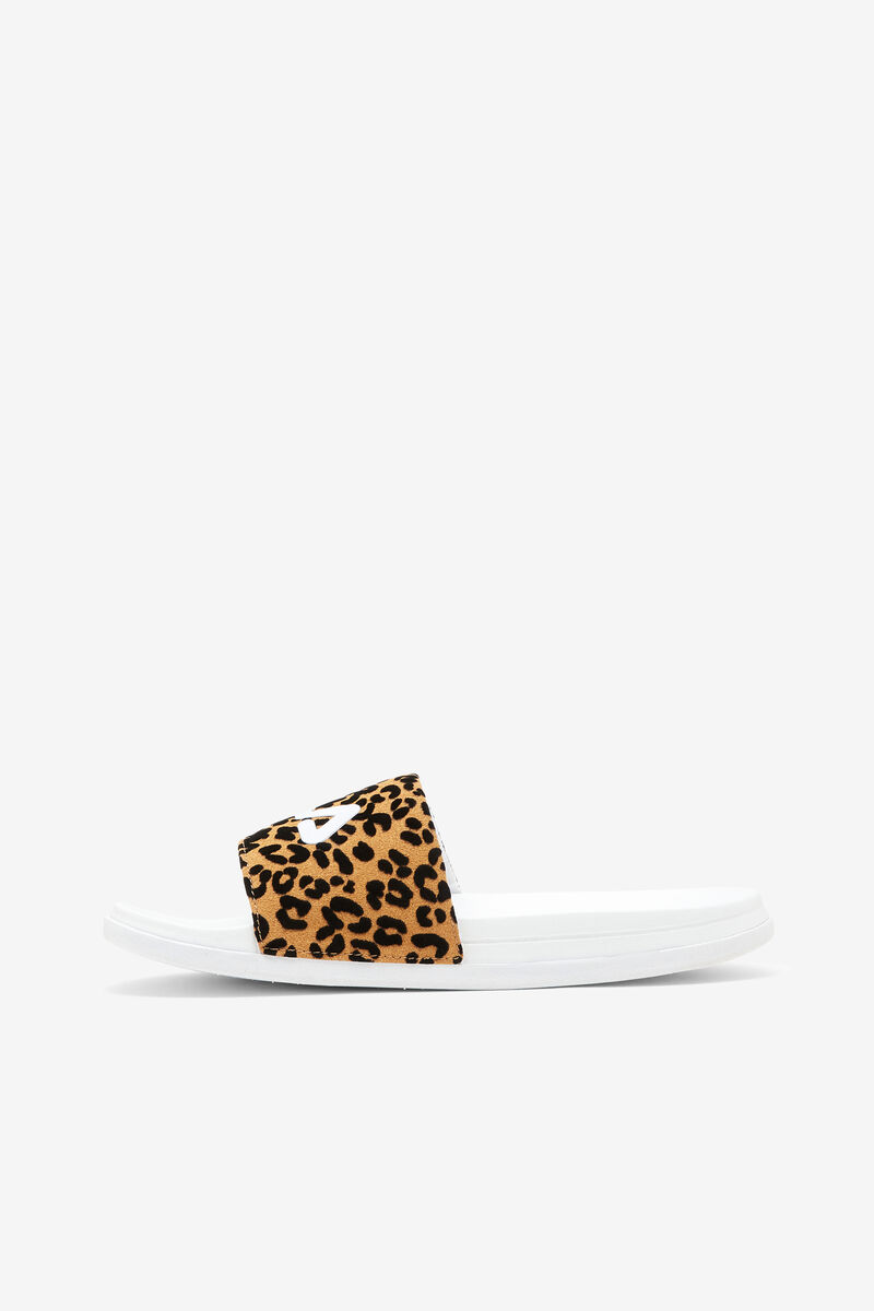 White / White / Leopard Women's Fila Drifter Luxe Wild Sandals | Ud1ZdweSCSE