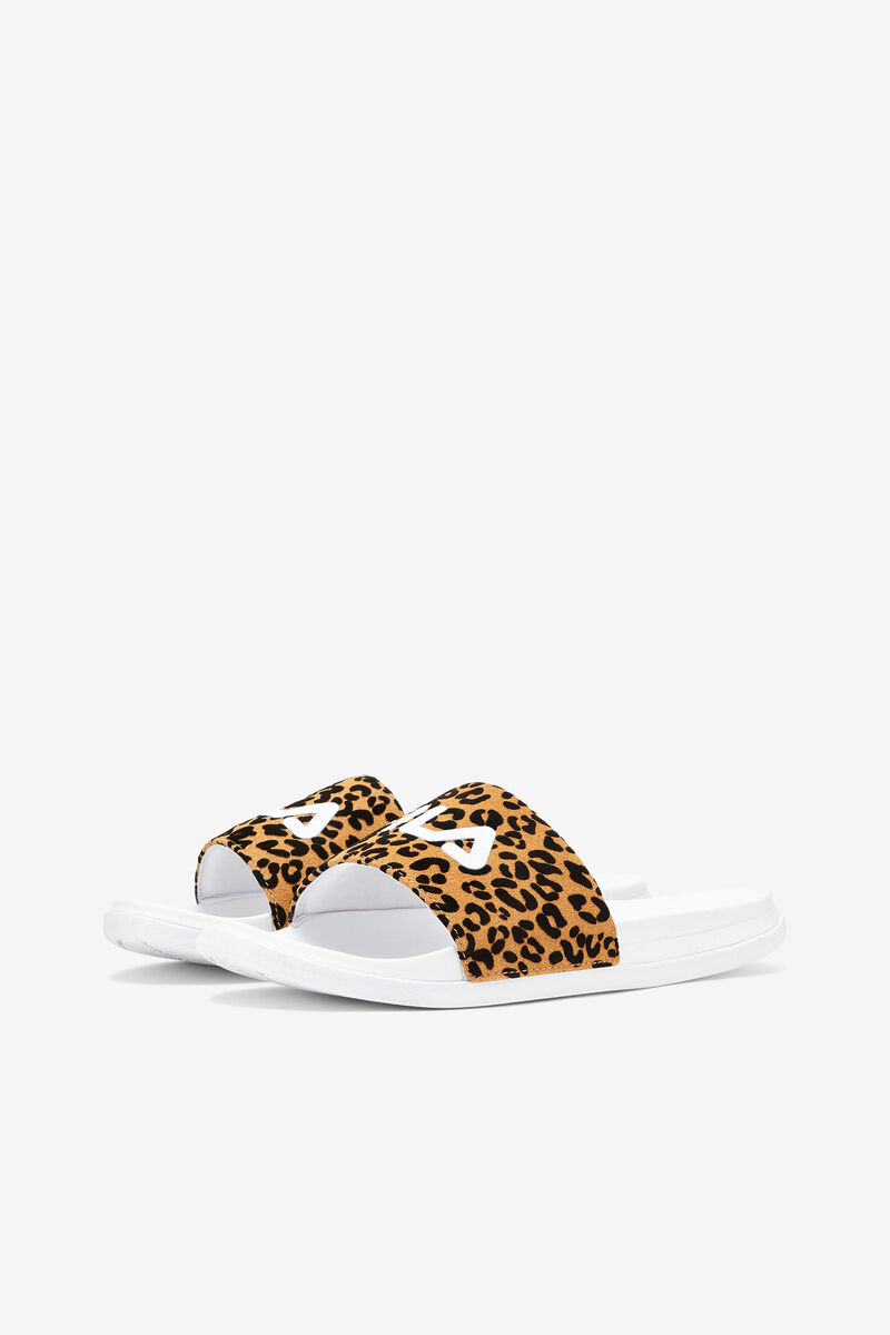 White / White / Leopard Women's Fila Drifter Luxe Wild Sandals | Ud1ZdweSCSE