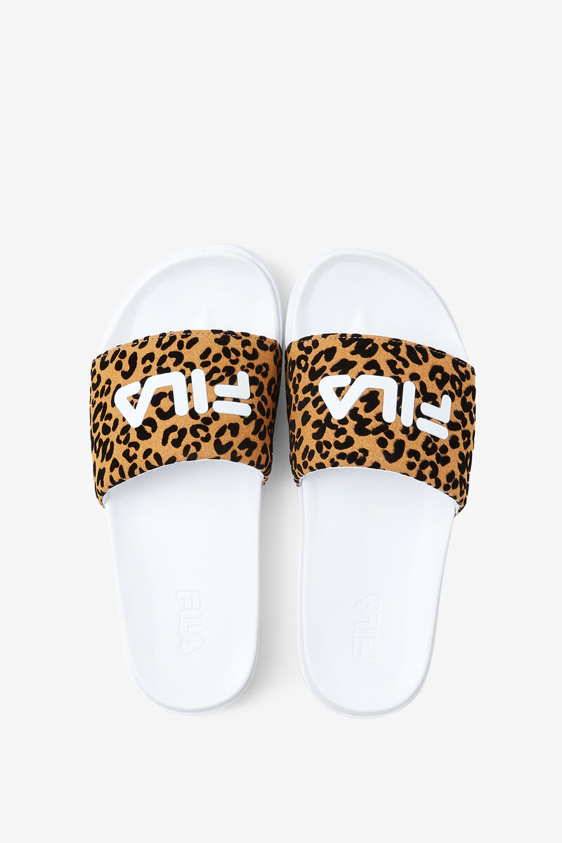 White / White / Leopard Women's Fila Drifter Luxe Wild Sandals | Ud1ZdweSCSE