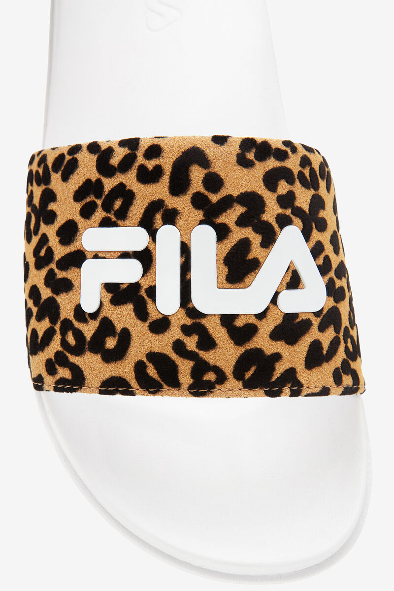 White / White / Leopard Women's Fila Drifter Luxe Wild Sandals | Ud1ZdweSCSE