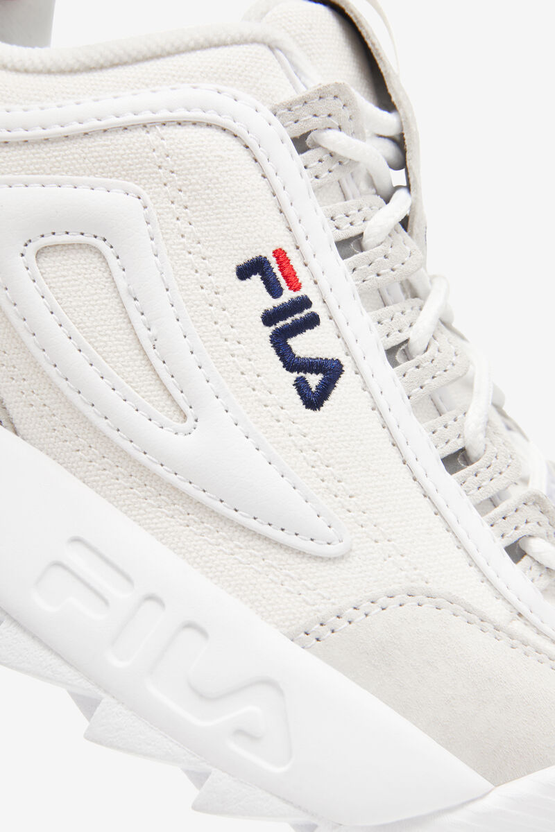 White / White / Navy Men's Fila Disruptor 2 Lab Premium White Chunky Trainers | Fila Trainers | VFeZ