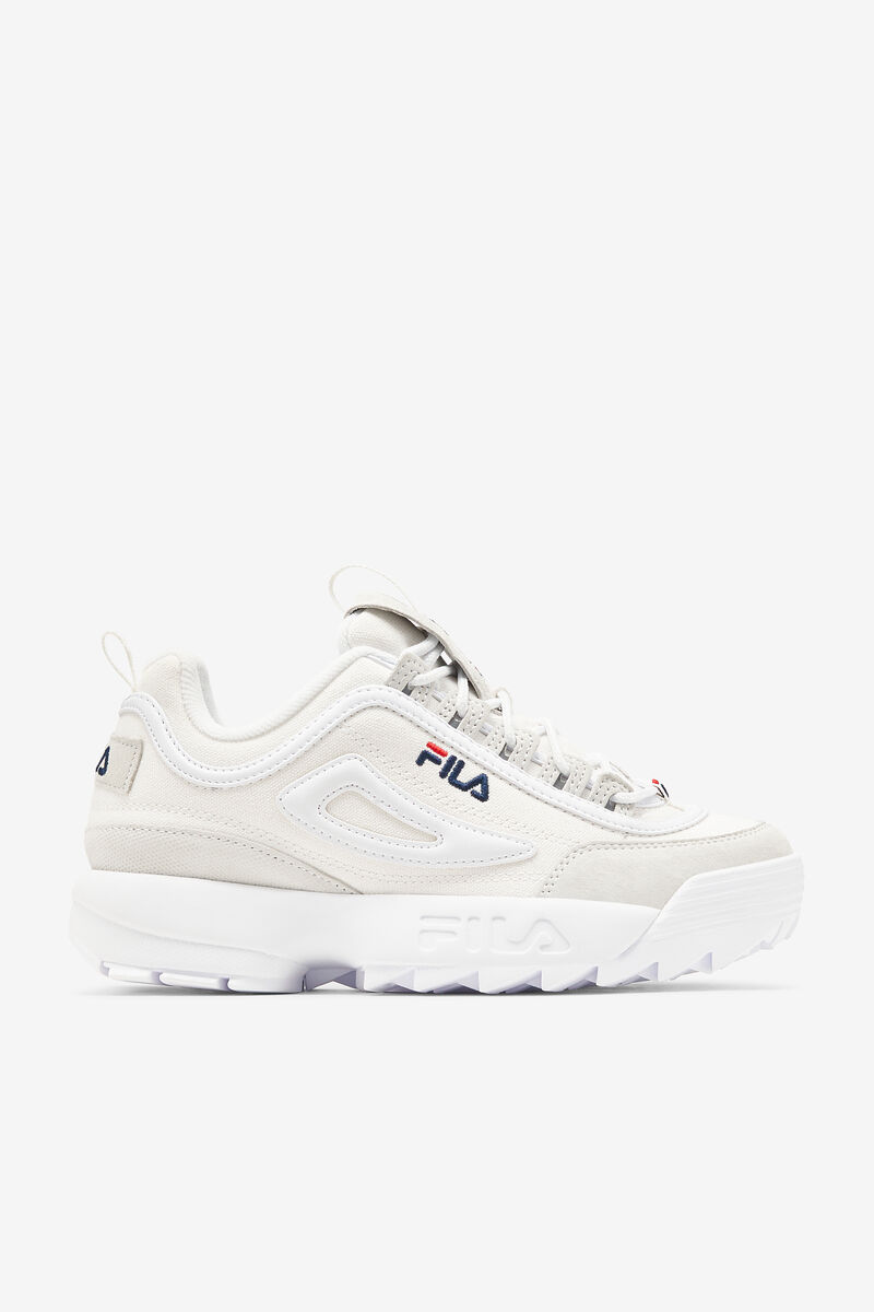 White / White / Navy Men\'s Fila Disruptor 2 Lab Premium White Chunky Trainers | Fila Trainers | VFeZ