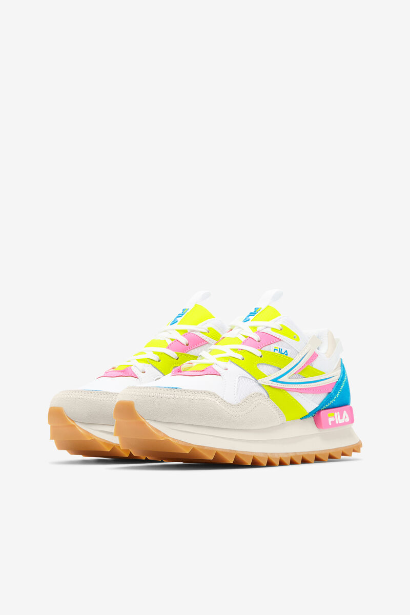 White / White / Yellow Women's Fila Sandenal Orbit Trainers | rVydUNFTauU