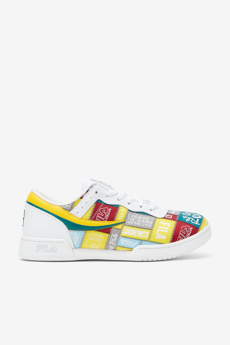 White / Yellow Men\'s Fila Original Fitness Patchwork Low Top Shoes | Fila Trainers | 3zKxmJuFf7Q