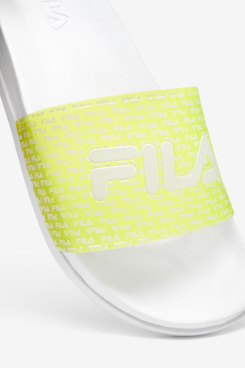 White / Yellow / White Women's Fila Drifter Luxe Repeat Sandals | 1YxLc1t2nTL