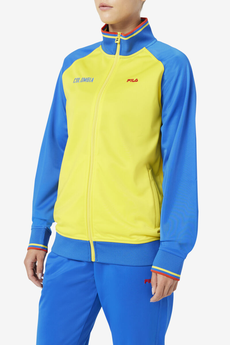 Yellow / Blue / Red Men's Fila Colombia Track Jacket Tracksuits | lvGLn5yC2pI